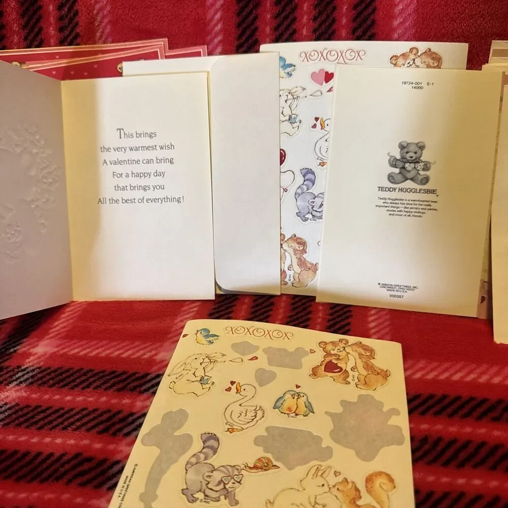 8 Vintage 90s Greeting Cards & Stickers Gibson Greetings Teddy Hugglesbie Wreath